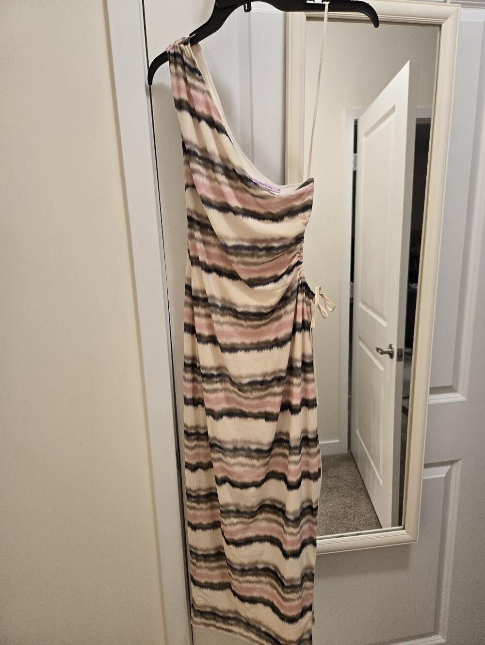 Hansel&Gretel One shoulder mesh Midi Dress, Size M, Soft Pink, Blue, Gray Print - Picture 4 of 8